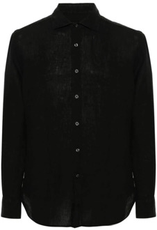 Zwarte Linnen Overhemd - Lange Mouw 120% Lino , Black , Heren - 2Xl,Xl,M,S,3Xl