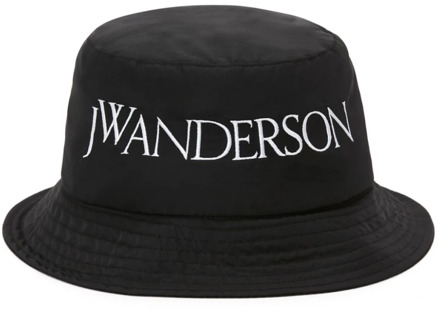 Zwarte Logo-Geborduurde Bucket Hoed JW Anderson , Black , Dames - L,M,M/L,S/M