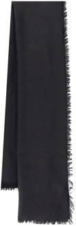 Zwarte Logo Sjaal met Rafelige Profielen Saint Laurent , Black , Heren - ONE Size