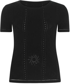 Zwarte Lunar-Pointelle Viscose Blend T-Shirt Marine Serre , Black , Dames - XS