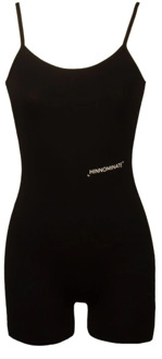Zwarte Lycra Jumpsuit Dunne Bandjes Logo Print Hinnominate , Black , Dames