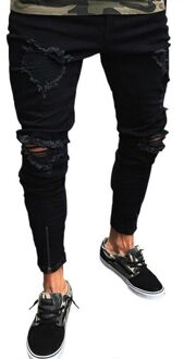 Zwarte Mannen Jeans Mode Mannen Kleding Stretch Jeans Verontruste Ripped Denim Broek Potlood Broek Voor Mannen Xl