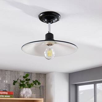 Zwarte metalen plafondlamp Phinea, vintage look glanzend zwart