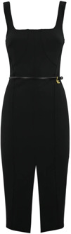 Zwarte mouwloze jurk met riem Elisabetta Franchi , Black , Dames - Xl,L,M,S