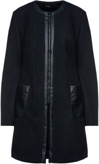 Zwarte Nepmouflonjas met Faux Leren Detail - XL