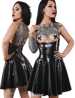 Zwarte Onderborst lak Jurk, Jutta - Size: S