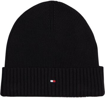 Zwarte Pima Katoen Vlag Beanie Tommy Hilfiger , Black , Heren - ONE Size