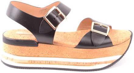 Zwarte platte sandalen met glitterpatroon Hogan , Black , Dames - 38 EU