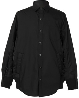 Zwarte polyester overhemd met klassieke kraag en geribbelde afwerkingen Sacai , Black , Heren - L,M