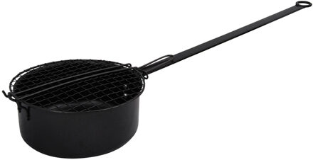 Zwarte popcornpan met lange steel van metaal 69 cm - Campingkookset