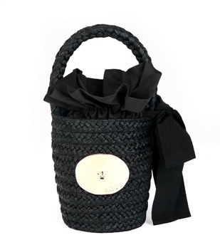 Zwarte Raffia Bucket Tas met Goudkleurige Hardware Patou , Black , Dames - ONE Size