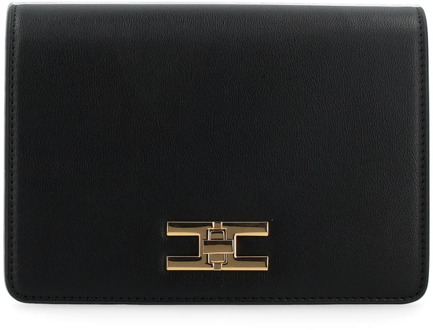 Zwarte schoudertas met gouden logo Elisabetta Franchi , Black , Dames - ONE Size