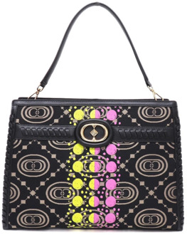 Zwarte Shopper Tas met Leren Inzetstukken La Carrie , Multicolor , Dames - ONE Size