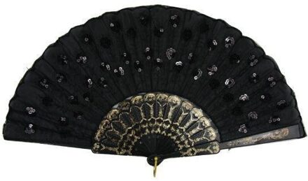 Zwarte Spaanse handwaaier met goud - Verkleedattributen