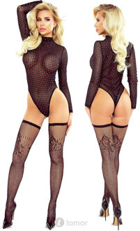 Zwarte Stringbody & Netkousen , PR1464 - Maat: S/L