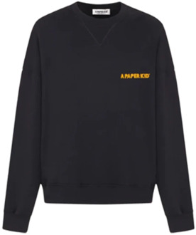 Zwarte sweatshirt met logo print A Paper Kid , Black , Heren - L,Xs