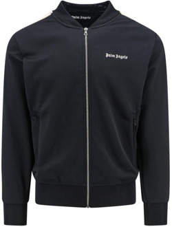 Zwarte Sweatshirt met Ritssluiting en Geborduurd Logo Palm Angels , Black , Heren - Xl,L,M