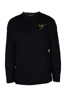 Zwarte T-shirt met lange mouwen en gouden logo Giuseppe Zanotti , Black , Heren - S