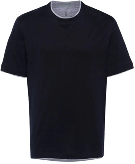Zwarte T-shirts Polos Ss24 Brunello Cucinelli , Black , Heren - 2XL