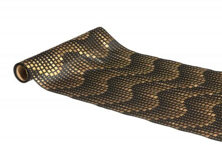Zwarte Tafelloper Gold Metal Waves (300x28cm) Multikleur - Print