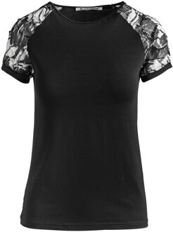 Zwarte top met netjacquardmouwen in duurzame stretchjerseystof - XL