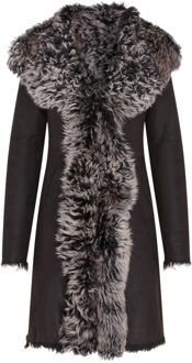 Zwarte Toscaanse trenchcoat met capuchon van echt schapenleer voor dames - Verona - maat EU 46 / UK 18