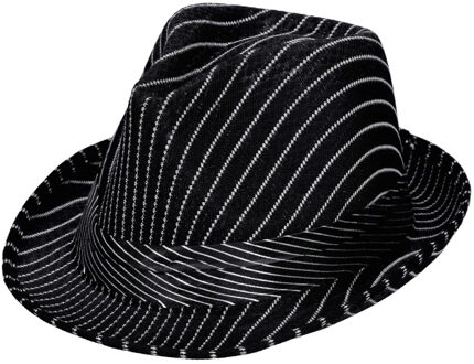 Zwarte trilby verkleed hoed met krijtstreep voor volwassenen