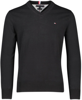 Zwarte trui met V-hals Tommy Hilfiger , Black , Heren - 2Xl,Xl,L,M