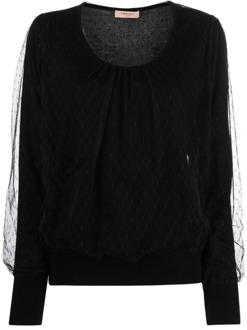 Zwarte Tule-Overlay Sweaters Twinset , Black , Dames - L