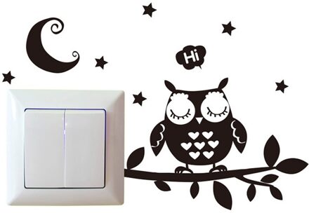 Zwarte Uil onder de night sky Muursticker kinderen kamers vinyl voor thuis decoratie art decals Verwijderbare mooie Schakelaar Stickers