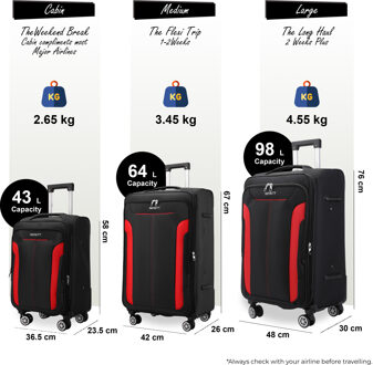 Zwarte uitbreidbare zachte koffer met 8 wielen, reisbagageset, lichte handbagage - S