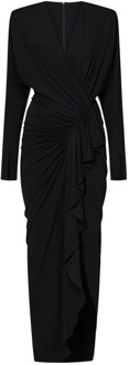 Zwarte V-hals jurk met ruches Alexandre Vauthier , Black , Dames