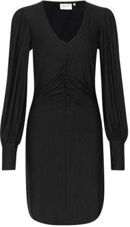 Zwarte V-hals korte jurk met pofmouwen Gestuz , Black , Dames - Xl,L,M,S,Xs