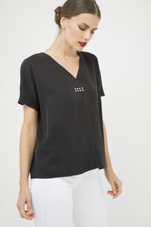 Zwarte V-hals top met motief - EU 38 / UK 10