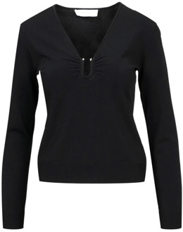 Zwarte V-hals trui met lange mouwen Kaos , Black , Dames - L,M