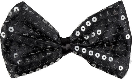 Zwarte verkleed vlinderstrik met pailletten 11 cm voor dames/heren