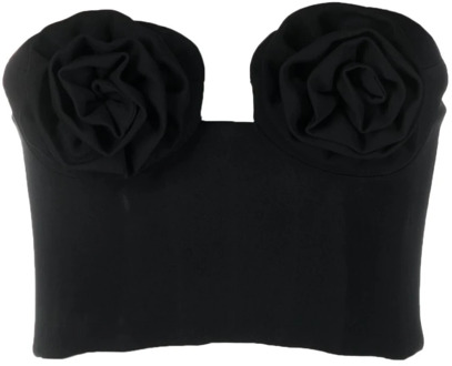 Zwarte Viscose Cropped Top met 3D Bloemendesign Magda Butrym , Black , Dames - S