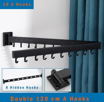 Zwarte Vouwen Droogrek Wandmontage Telescopische Kledingrek Indoor En Outdoor Eenvoudige Kleerhanger Haak Waslijn dubbele 120 A 20 hook