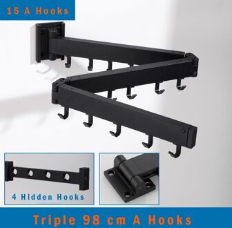 Zwarte Vouwen Droogrek Wandmontage Telescopische Kledingrek Indoor En Outdoor Eenvoudige Kleerhanger Haak Waslijn Triple 98 A 15 hooks
