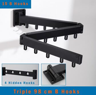 Zwarte Vouwen Droogrek Wandmontage Telescopische Kledingrek Indoor En Outdoor Eenvoudige Kleerhanger Haak Waslijn Triple 98 B 15 hooks