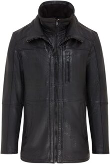 Zwarte, warme, halflange leren bikerjas voor heren - Sikander - maat 4XL