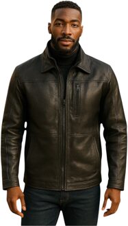 Zwarte, warme, halflange leren bikerjas voor heren - Warwick - XL