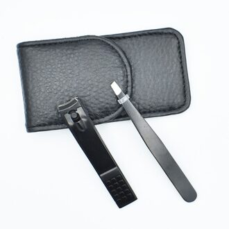 Zwarte Wenkbrauw Pincet En Nagelknipper Set Manicure Pedicure Gereedschap Nagel Cutter Trimmer Met Lederen Case Voor Mannen Vrouwen