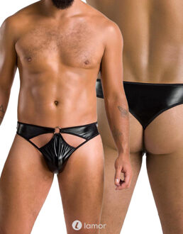 Zwarte Wetlook Heren string, PA033 - Maat: S/M