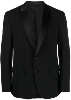 Zwarte wollen blazer met V-hals en klassieke revers Dondup , Black , Heren - XL