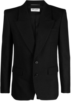 Zwarte wollen enkellange jas met inkeping revers Saint Laurent , Black , Heren