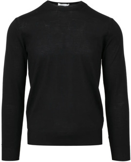 Zwarte wollen trui, ronde hals, lange mouwen Paolo Pecora , Black , Heren - L,S