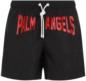 Zwarte Zwembroek Elastische Taille Rood Logo Palm Angels , Black , Heren - Xl,L,M,S