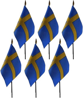 Zweden - 6x - mini vlaggetje van 10 x 15 cm op stokje - Landen vlag - H27 cm