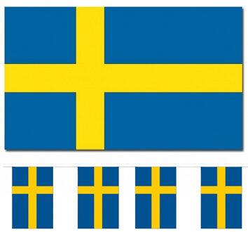 Zweden versiering/feestartikelen set - vlag 90 x 150 cm - vlaggenlijn van 300 cm - landen